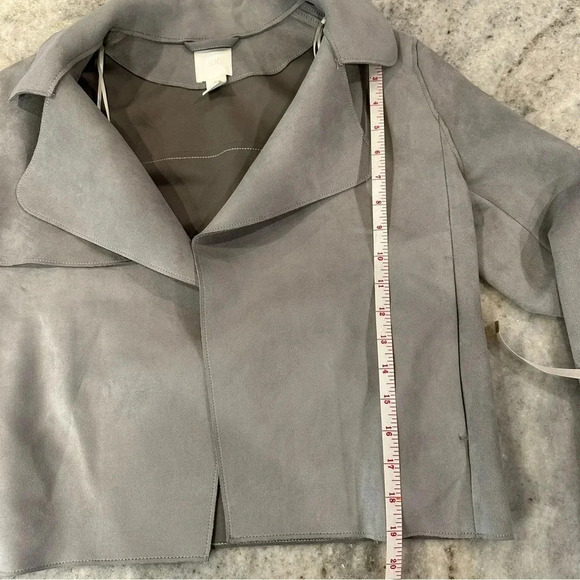 H&M Faux Suede Pocket Zippered Sleeve Gray Moto Jacket Size 4 - Picture 6 of 12